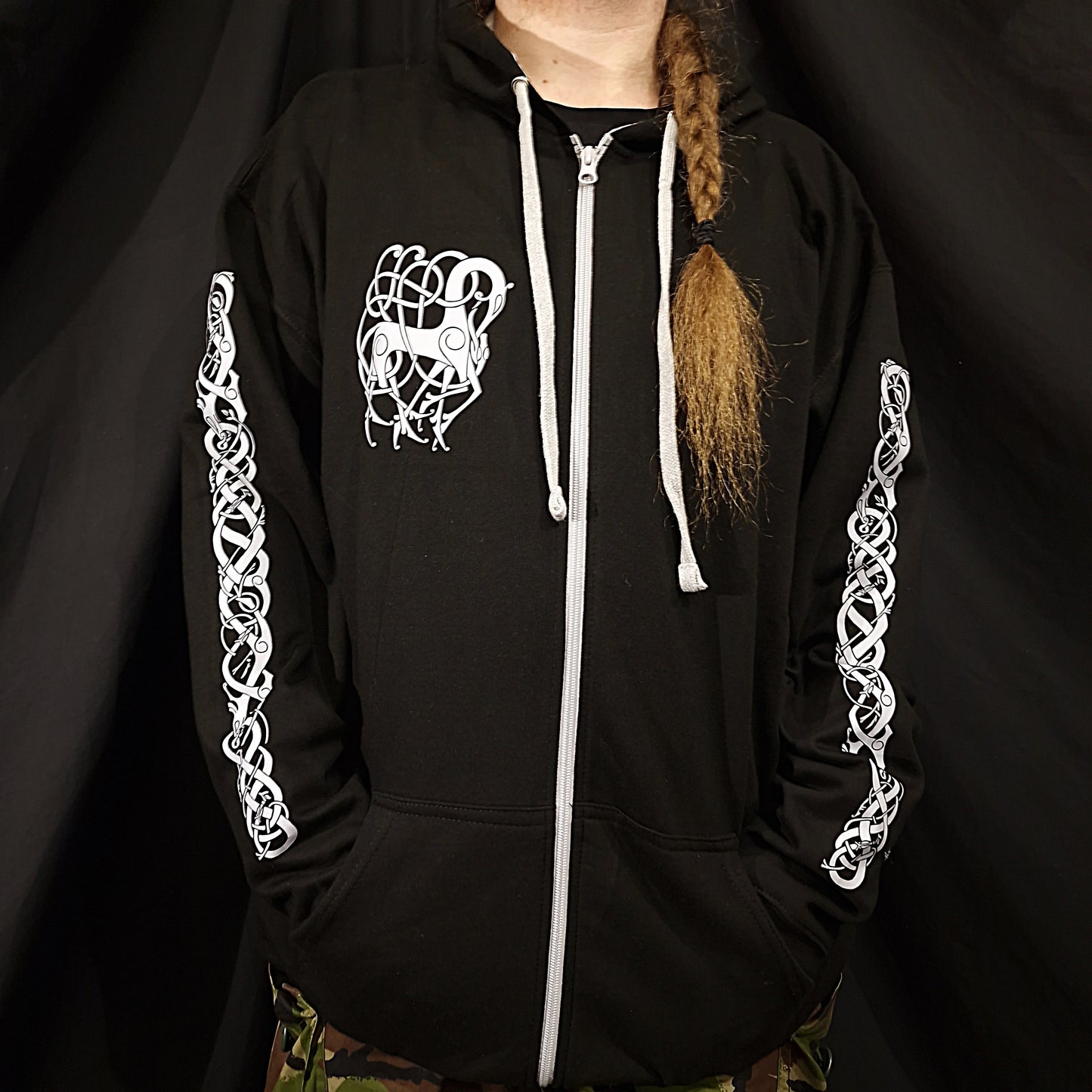 Loki Bound Zip Up Hoodie - Grey print on Black