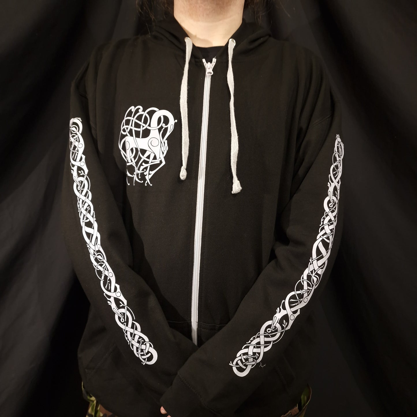 Loki Bound Zip Up Hoodie - Grey print on Black