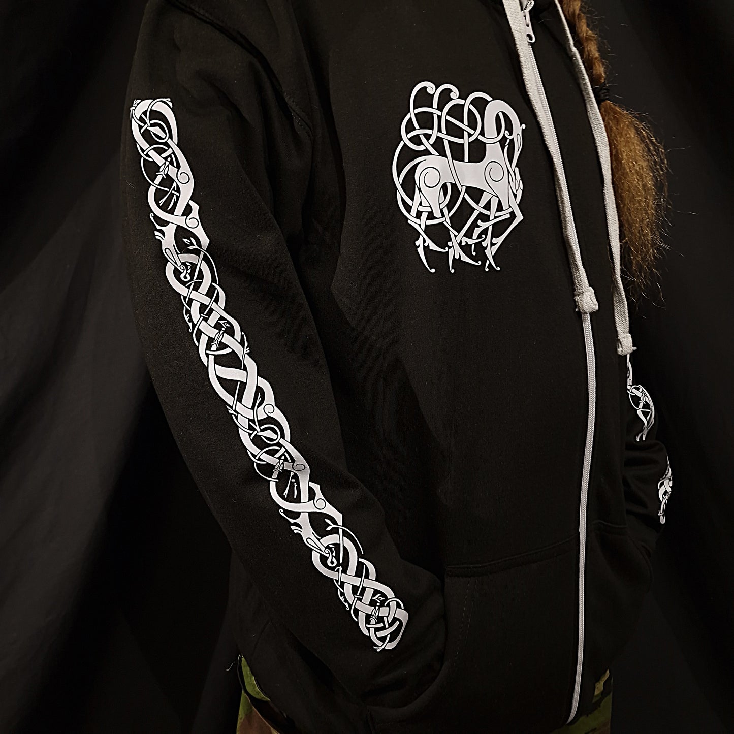 Loki Bound Zip Up Hoodie - Grey print on Black