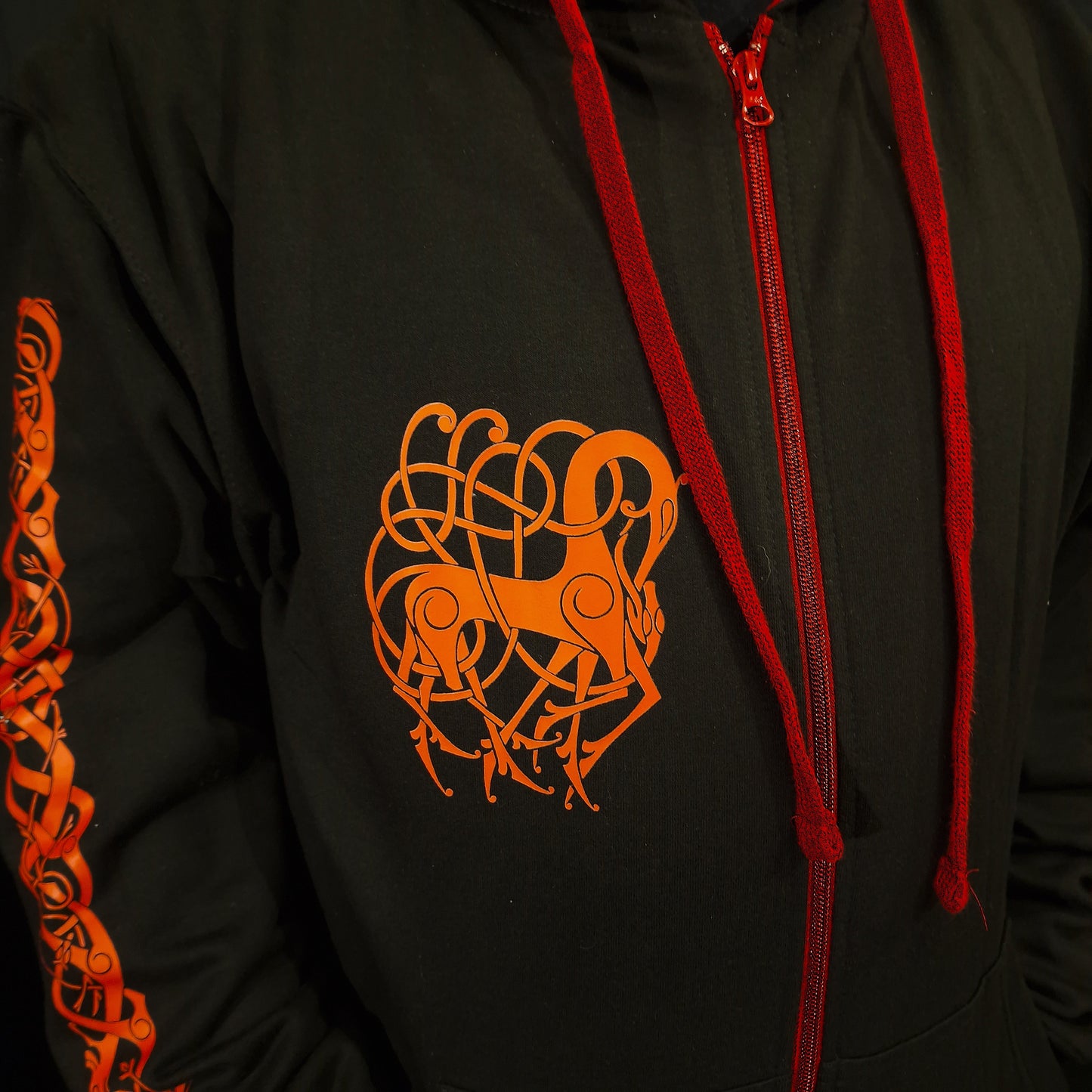 Loki Bound Zip Up Hoodie - Red print on Black