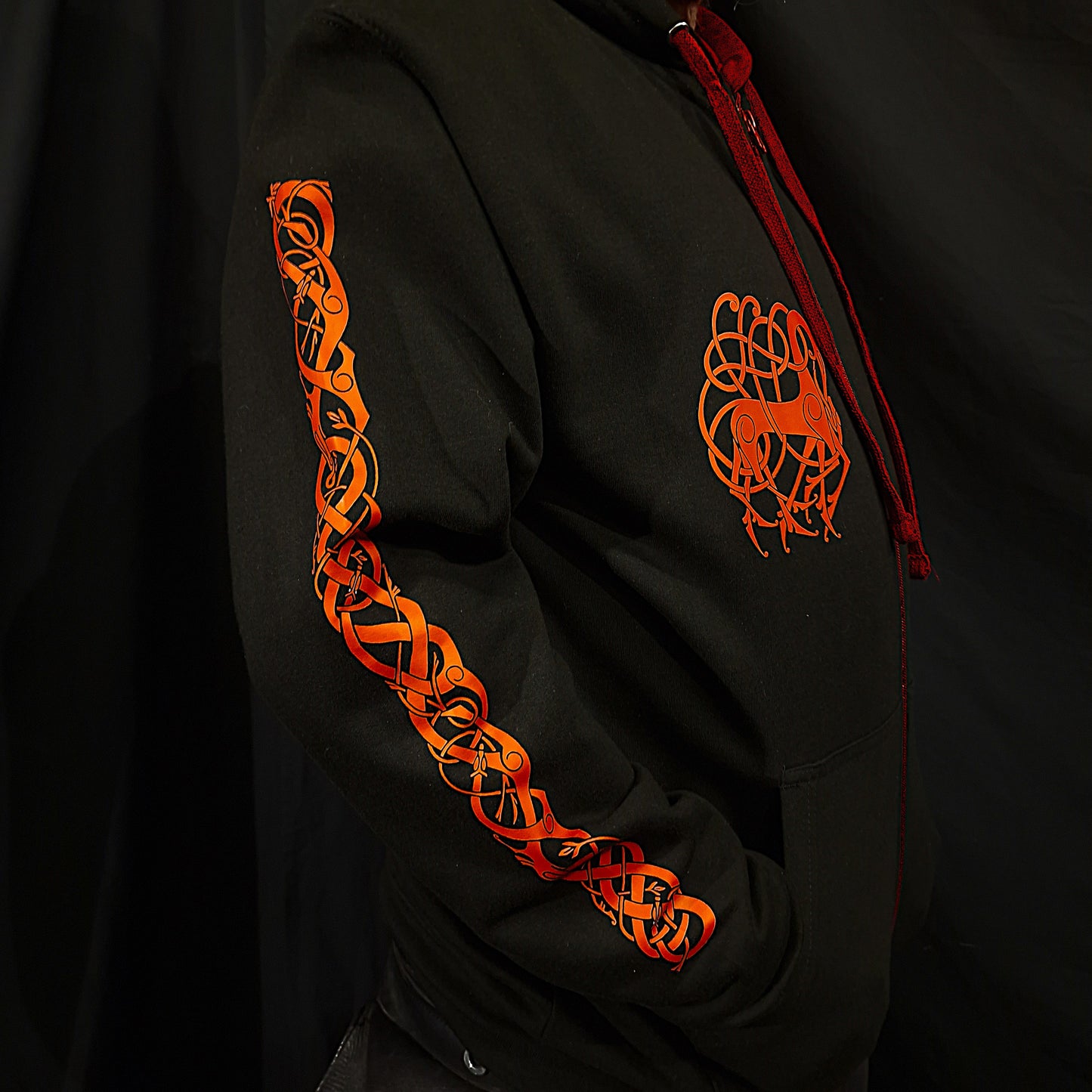 Loki Bound Zip Up Hoodie - Red print on Black