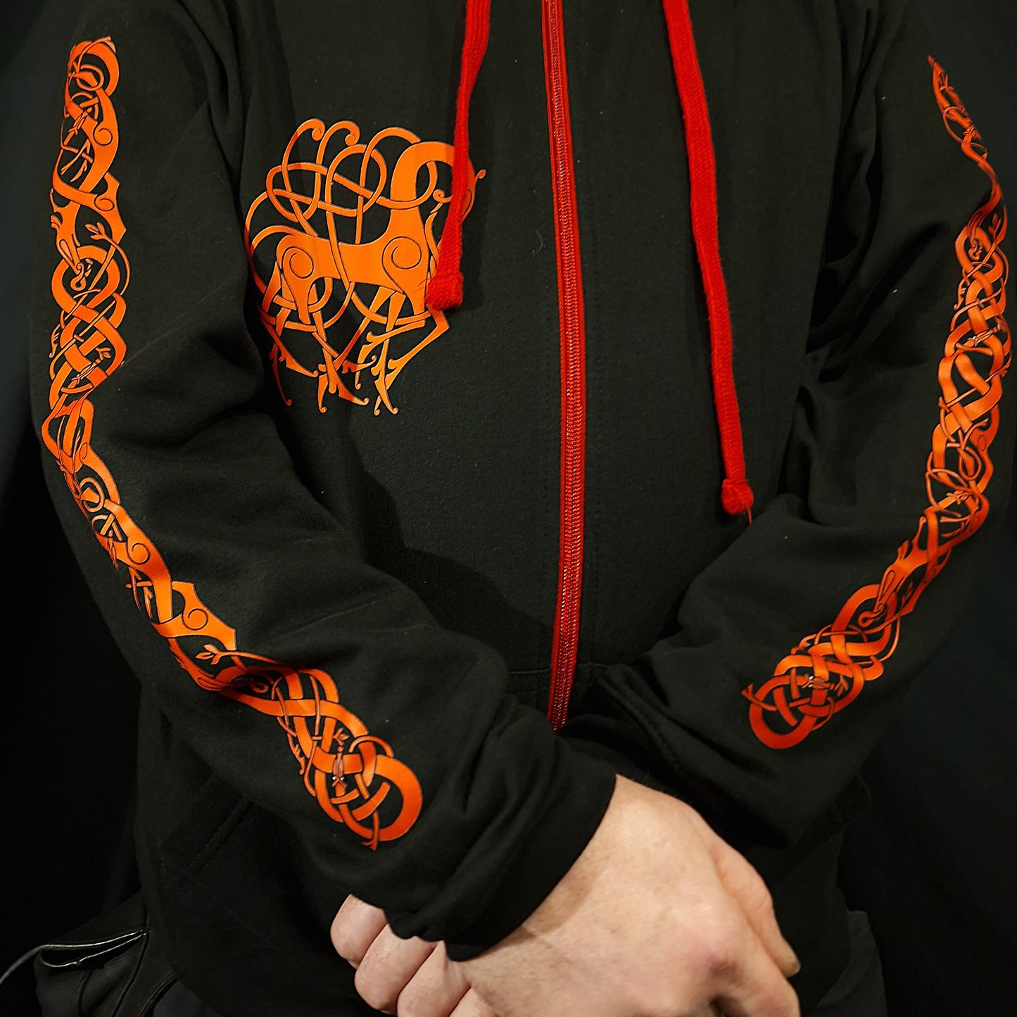 Loki Bound Zip Up Hoodie - Red print on Black