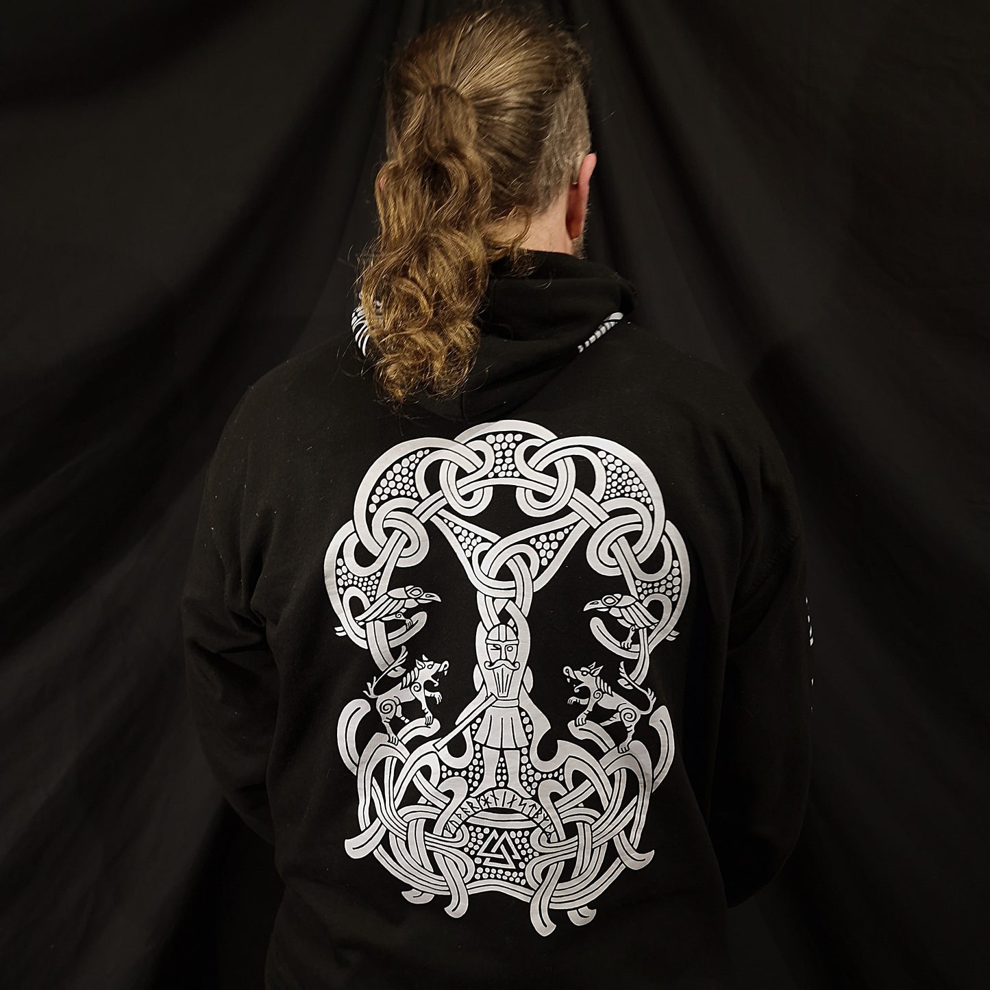 Odin Zip Up Hoodie - Grey print on Black