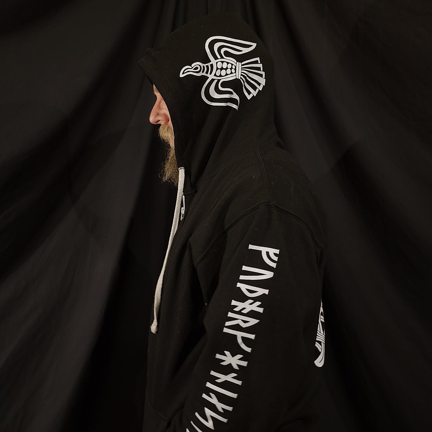 Odin Zip Up Hoodie - Grey print on Black