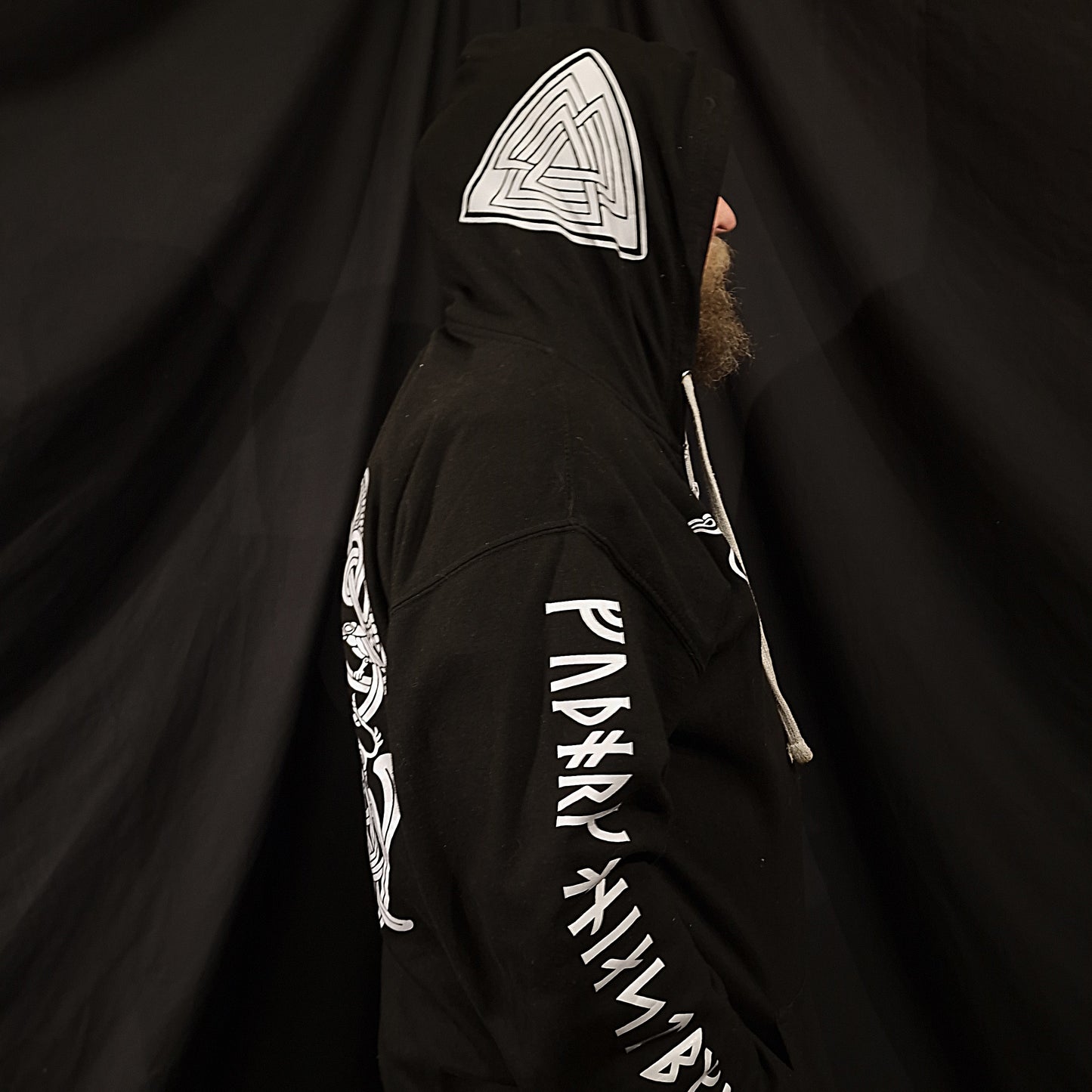 Odin Zip Up Hoodie - Grey print on Black