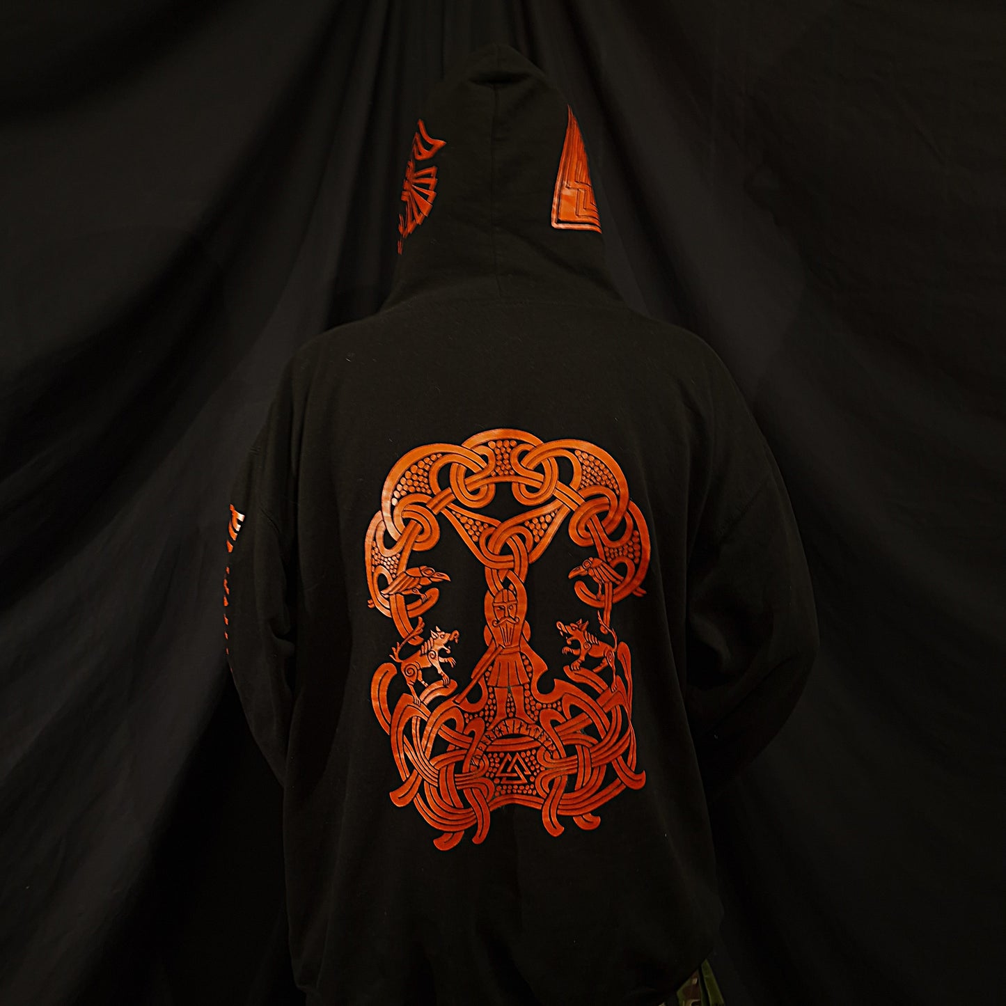 Odin Zip Up Hoodie - Red print on Black