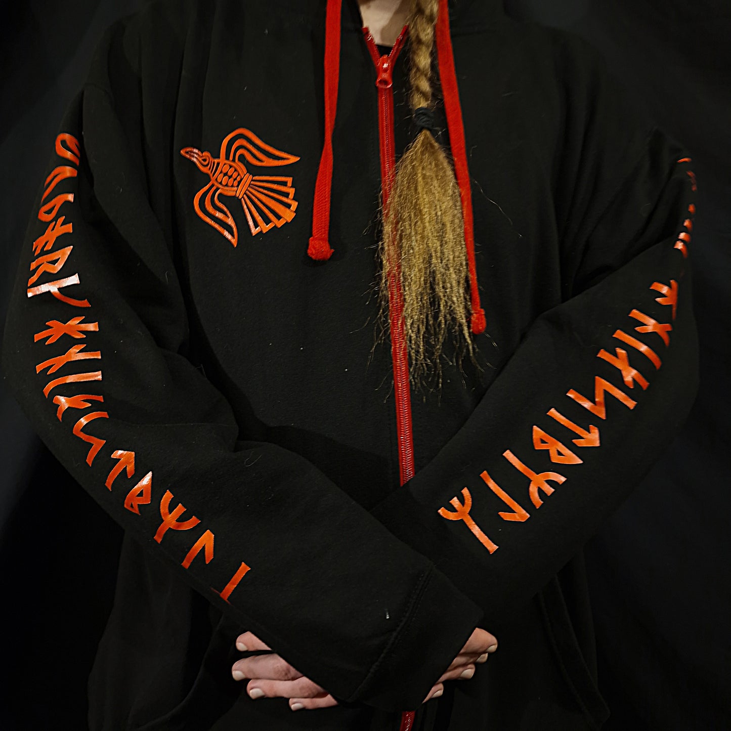 Odin Zip Up Hoodie - Red print on Black