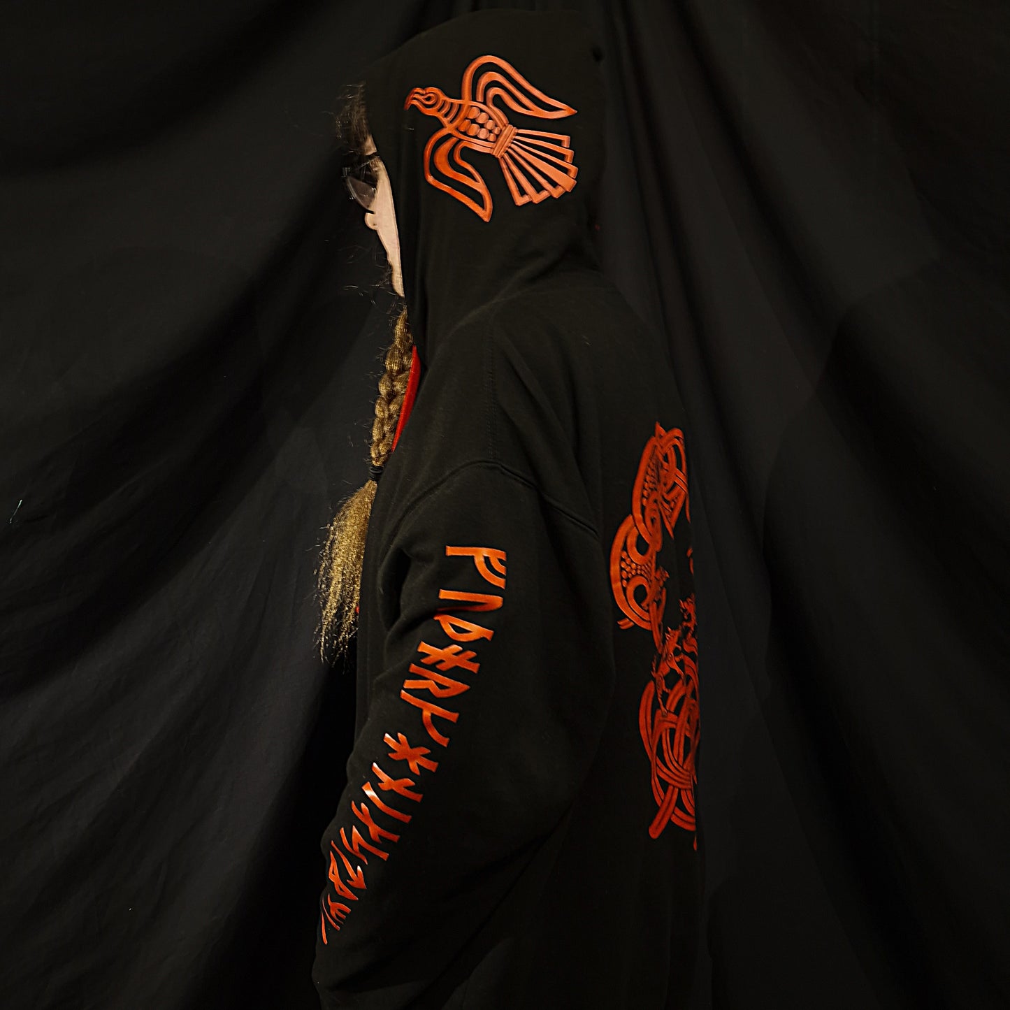 Odin Zip Up Hoodie - Red print on Black