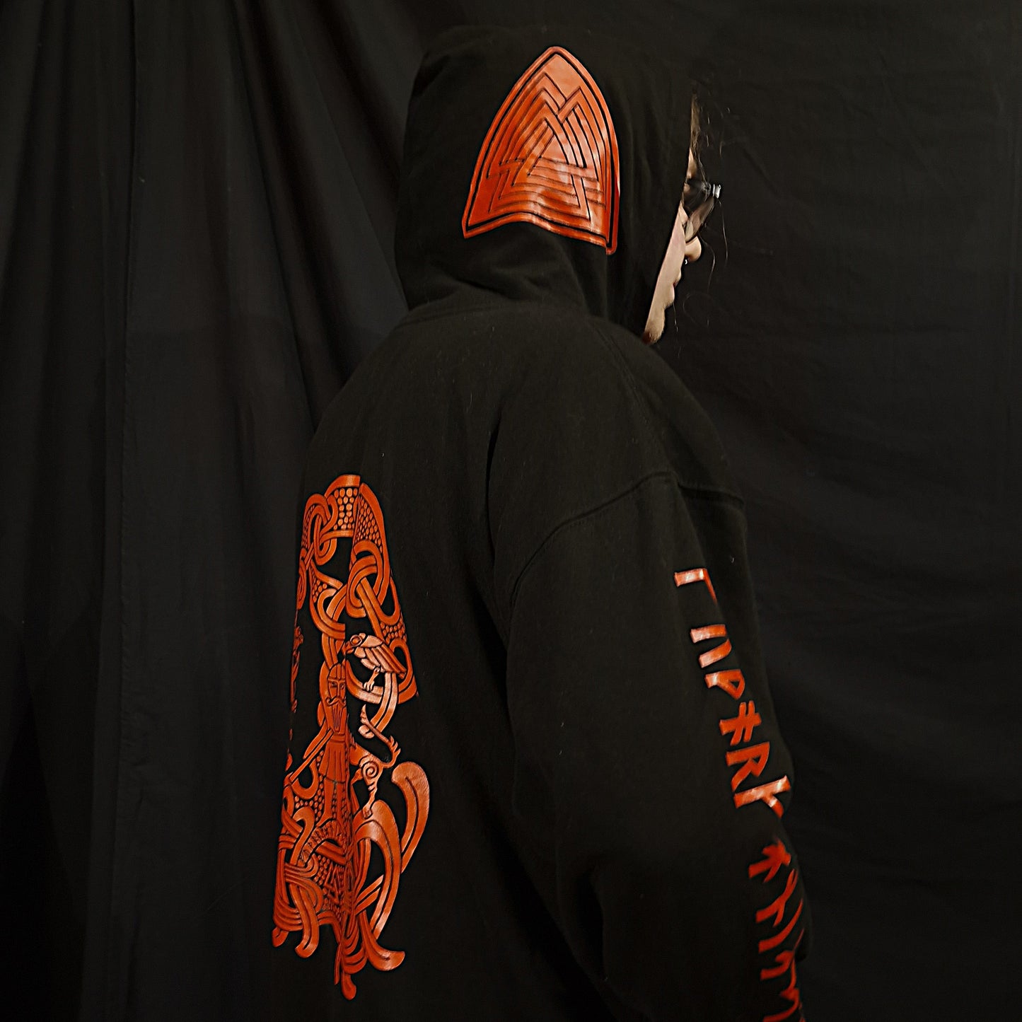 Odin Zip Up Hoodie - Red print on Black