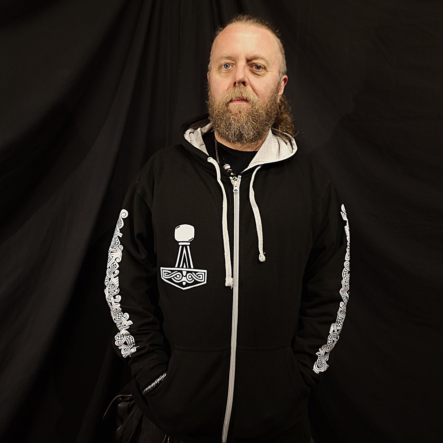 Thor Zip Up Hoodie - Grey print on Black