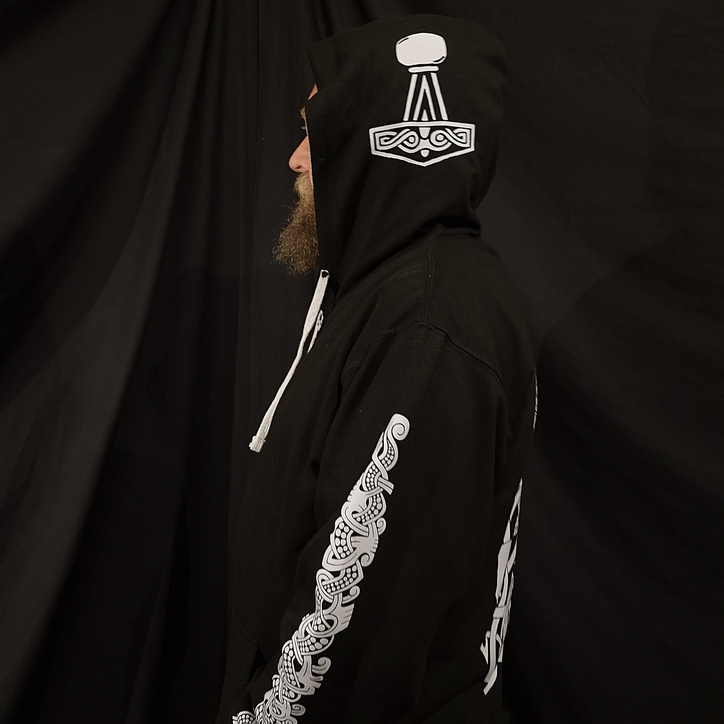 Thor Zip Up Hoodie - Grey print on Black