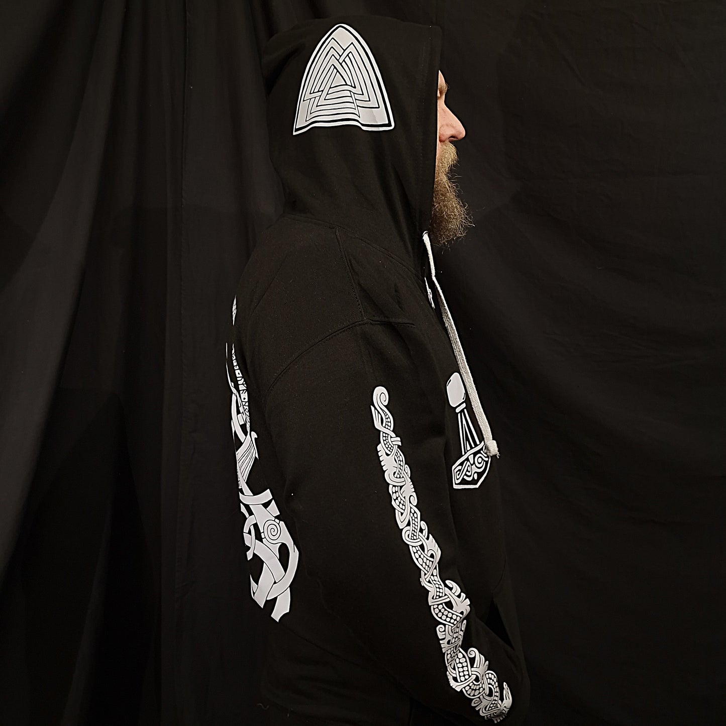 Thor Zip Up Hoodie - Grey print on Black