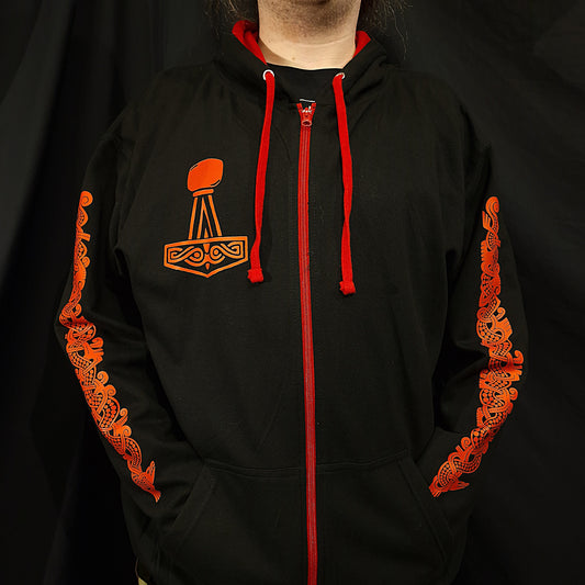 Thor Zip Up Hoodie - Red print on Black