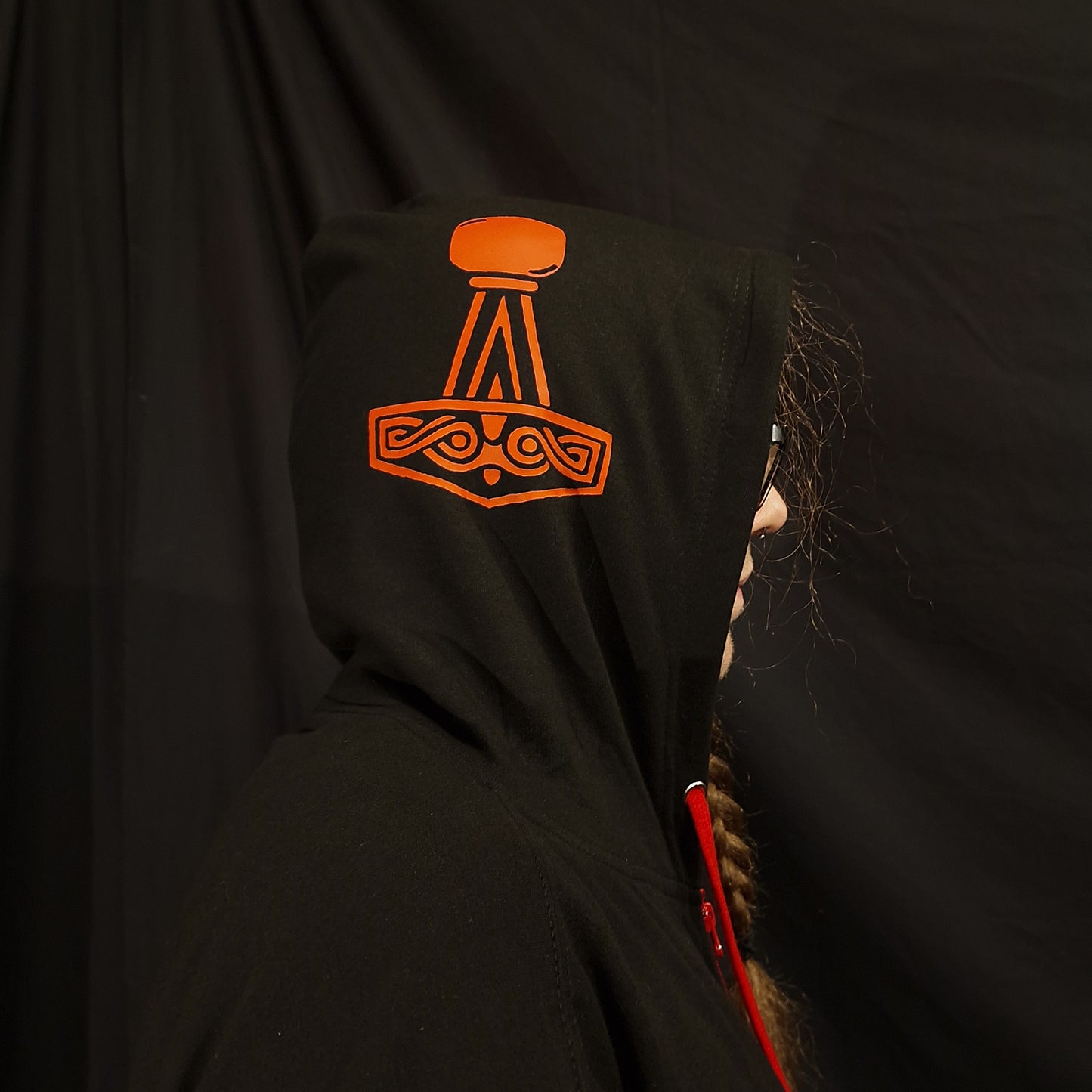 Thor Zip Up Hoodie - Red print on Black