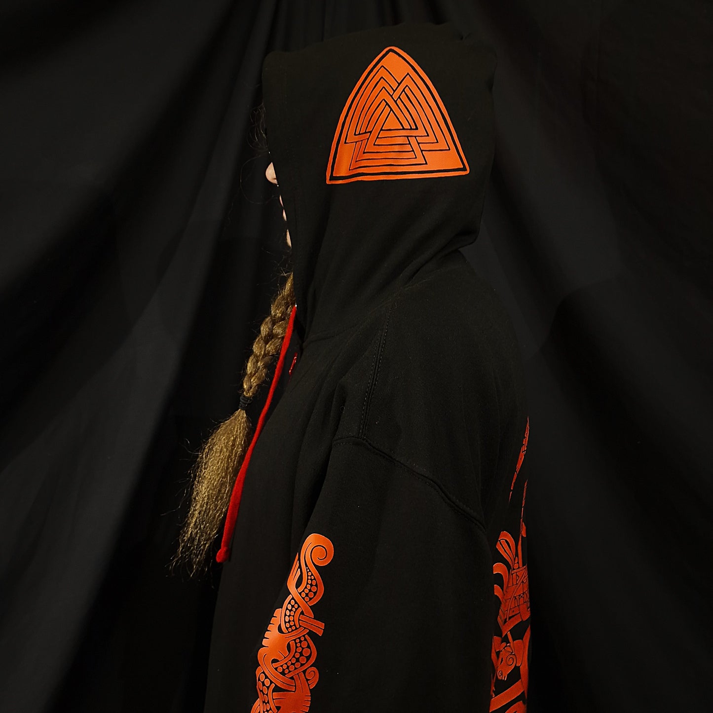 Thor Zip Up Hoodie - Red print on Black