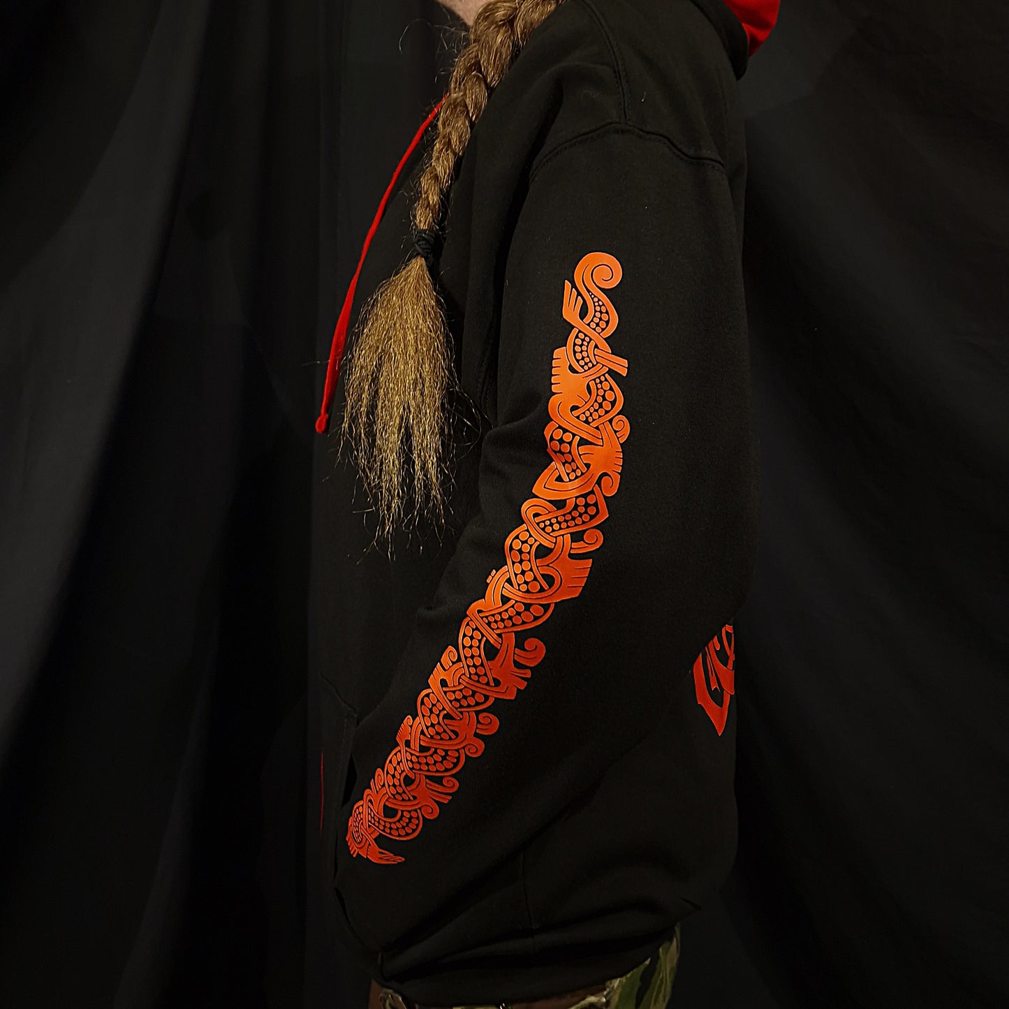 Thor Zip Up Hoodie - Red print on Black