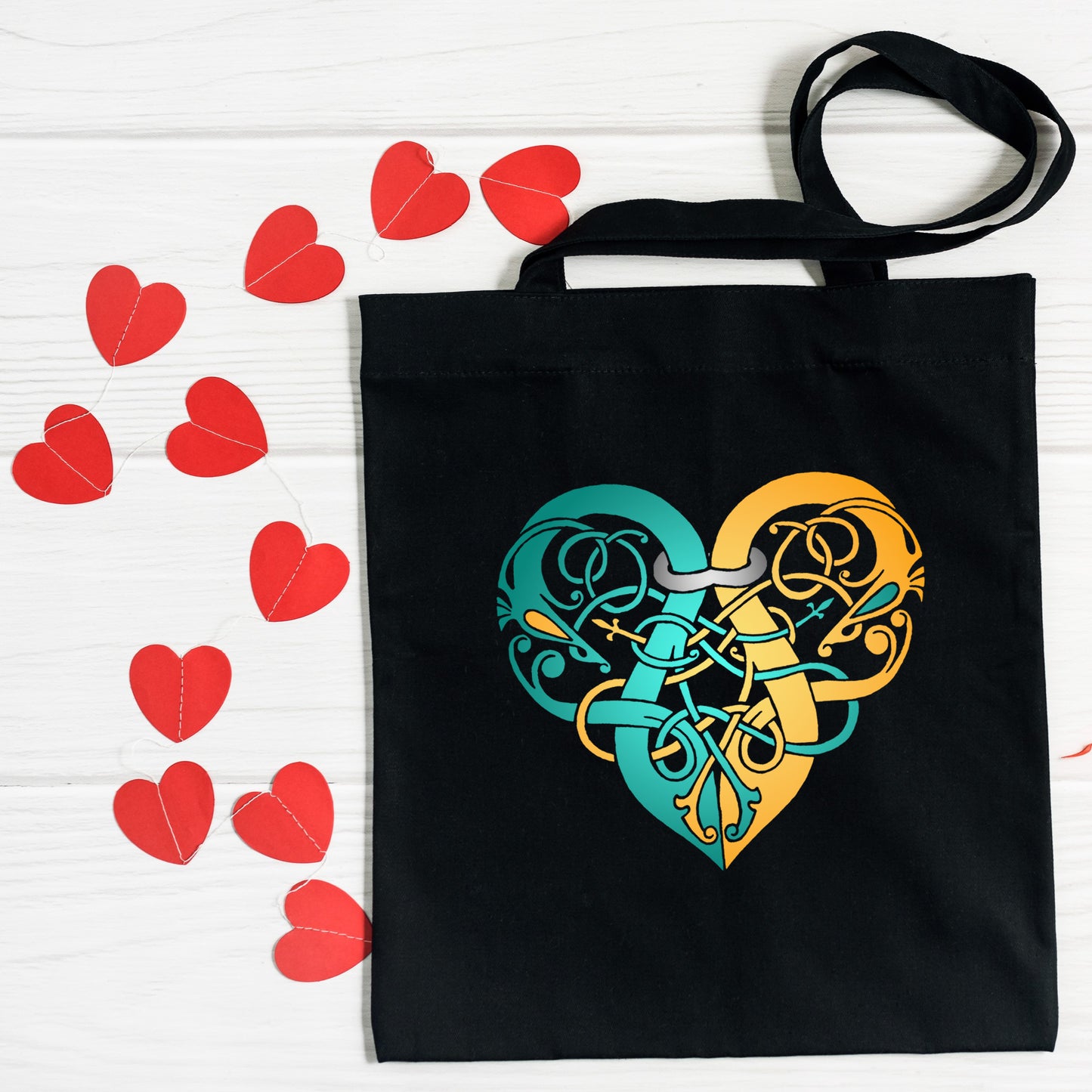 Viking Heart Turquoise & Yellow Tote Bag