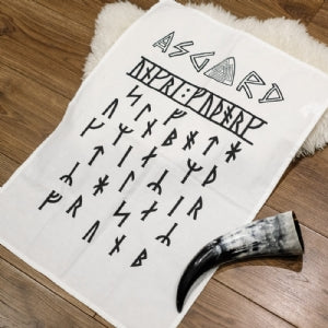 White Scattered Rune Futhark Tea Towel