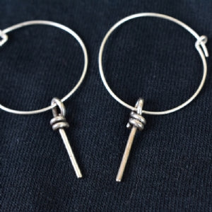 Sterling Silver Viking Charm Rod Earrings ( Pair)