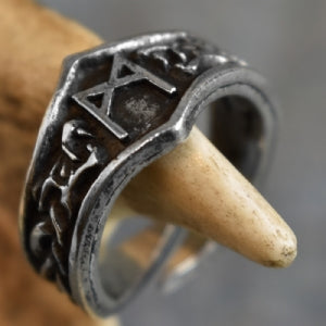 Mannaz Letter M Rune Ring - Adjustable
