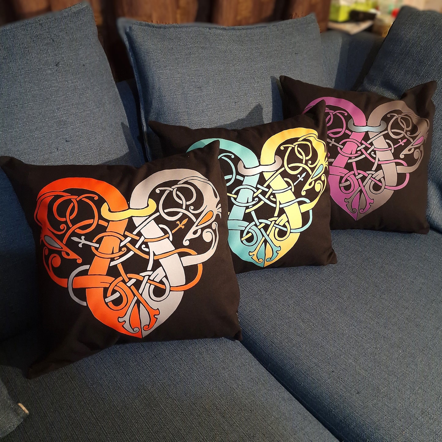 Purple & Grey Viking Heart Cushion