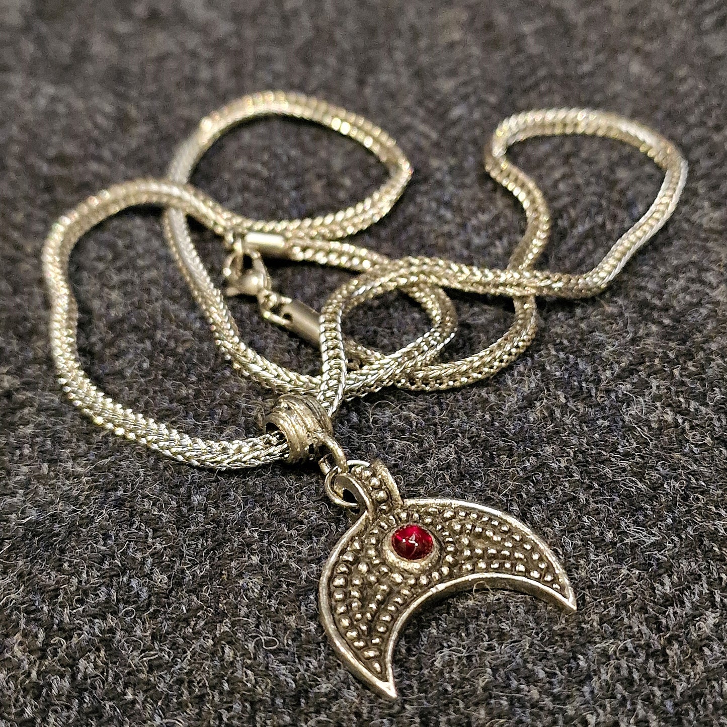 Lunular with Red Stone on Etruscan Chain