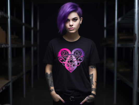 Fitted Black T- shirt - Viking Heart Purple & Pink