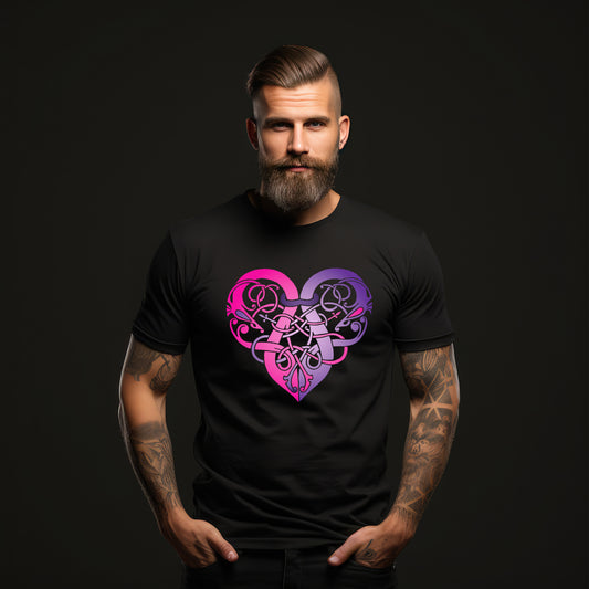 Viking Heart Purple & Pink Unisex Black T-shirt