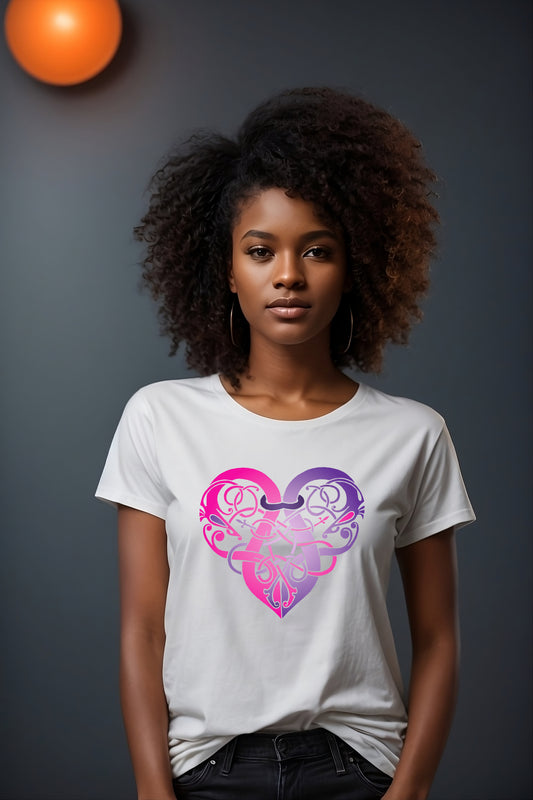 Fitted White T- shirt - Viking Heart Purple & Pink