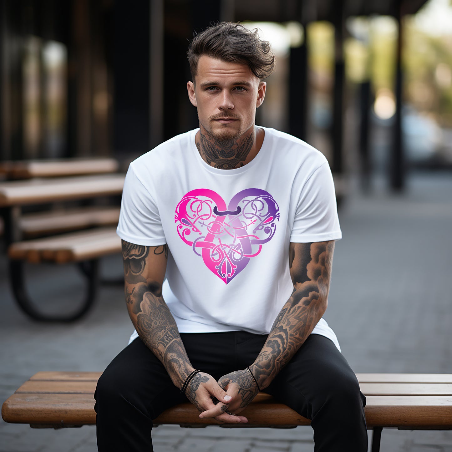 Viking Heart Purple & Pink Unisex White T-shirt