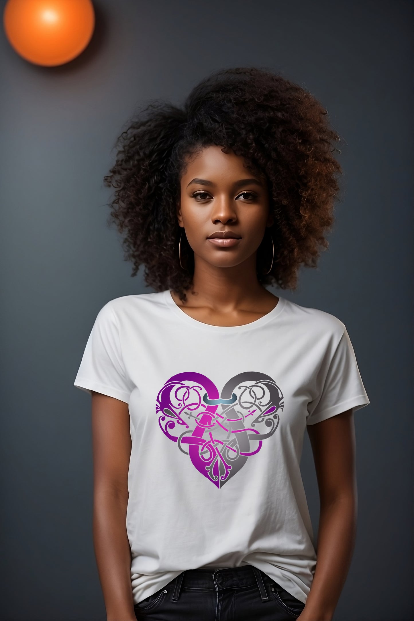 Fitted White T- shirt - Viking Heart Purple & Grey