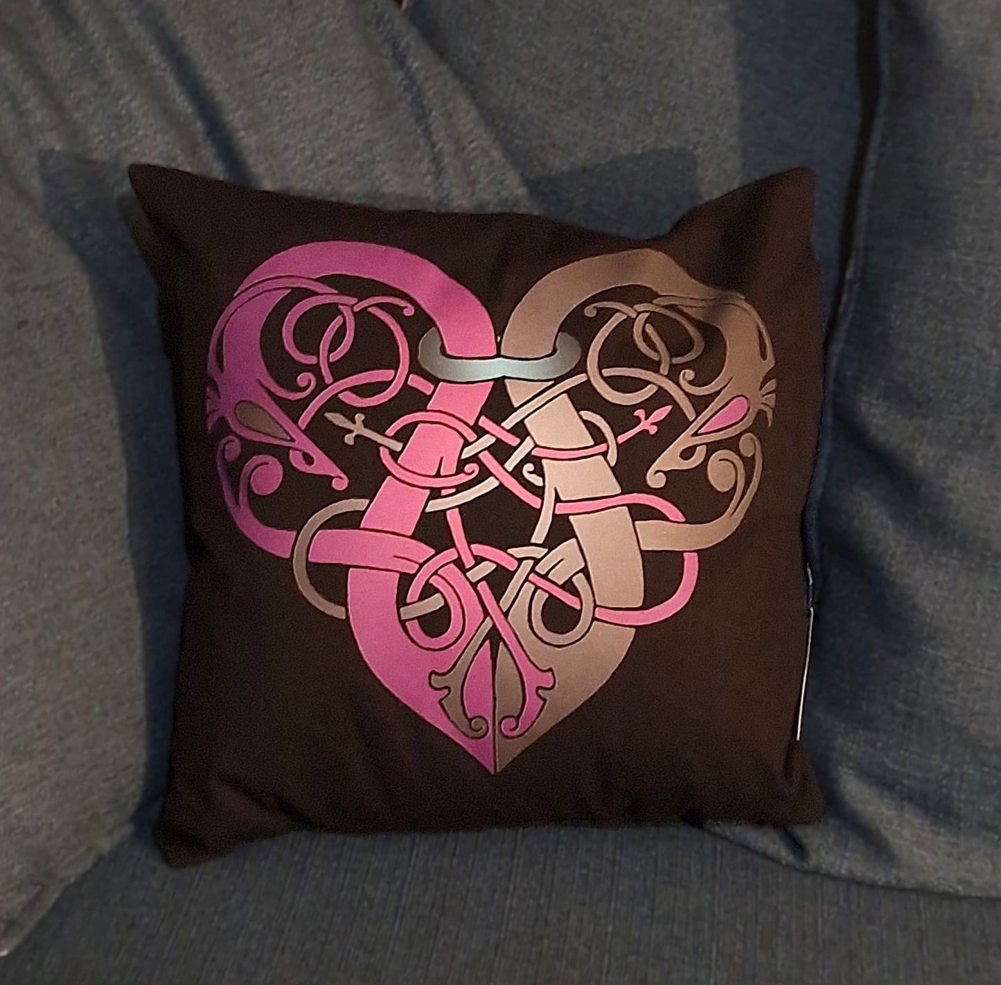 Purple & Grey Viking Heart Cushion