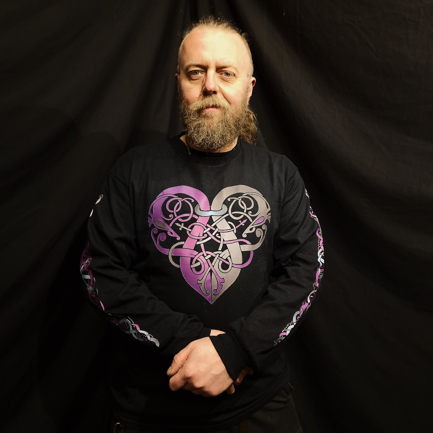 Viking Heart Purple & Grey Unisex Black Long Sleeve T-shirt