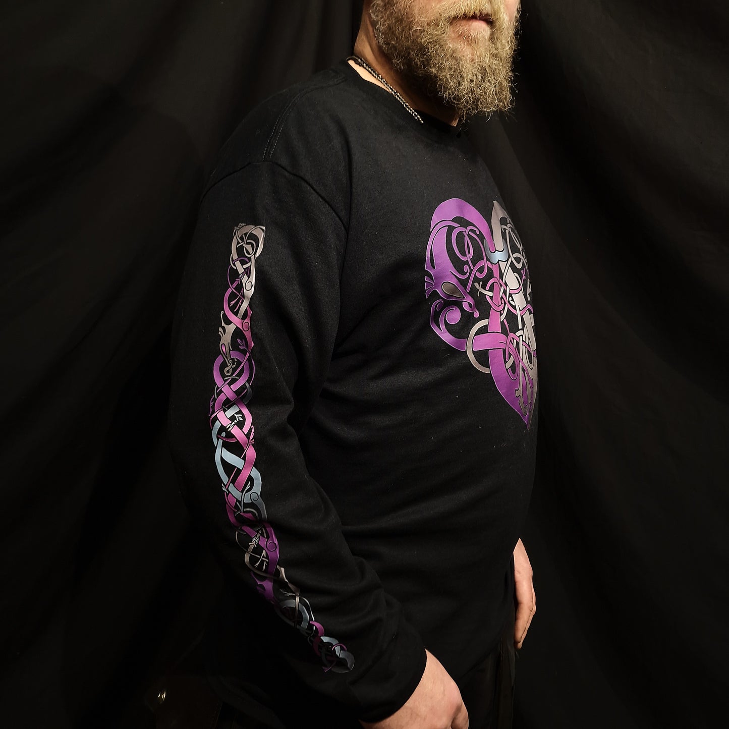 Viking Heart Purple & Grey Unisex Black Long Sleeve T-shirt