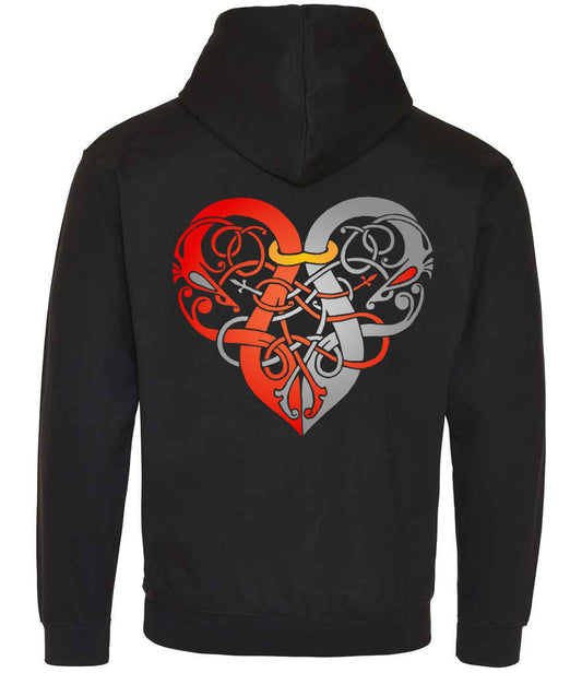 Old Style Viking Heart Hoodie - Red & Grey - CLEARANCE