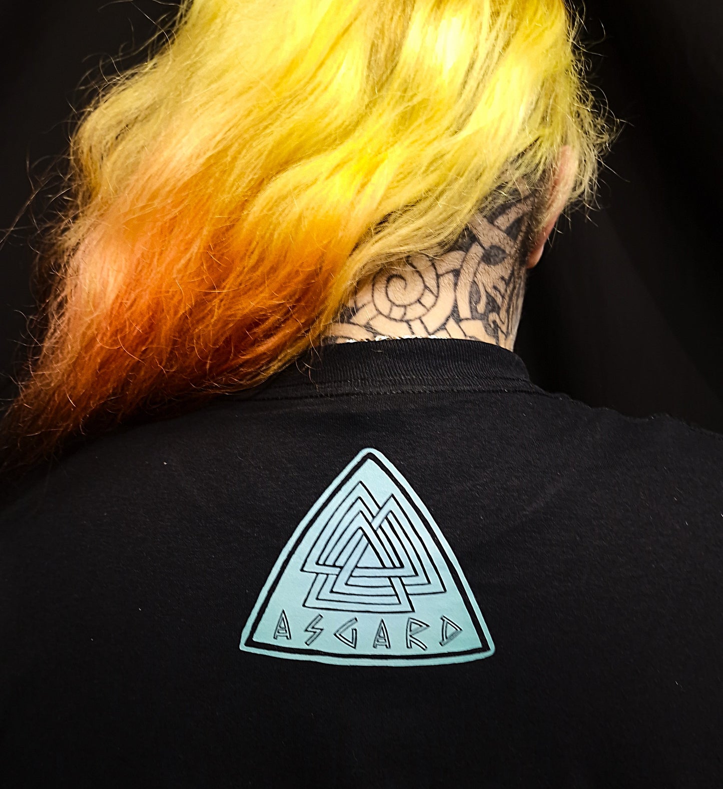 Viking Heart Turquoise & Yellow Unisex Black Long Sleeve T-shirt