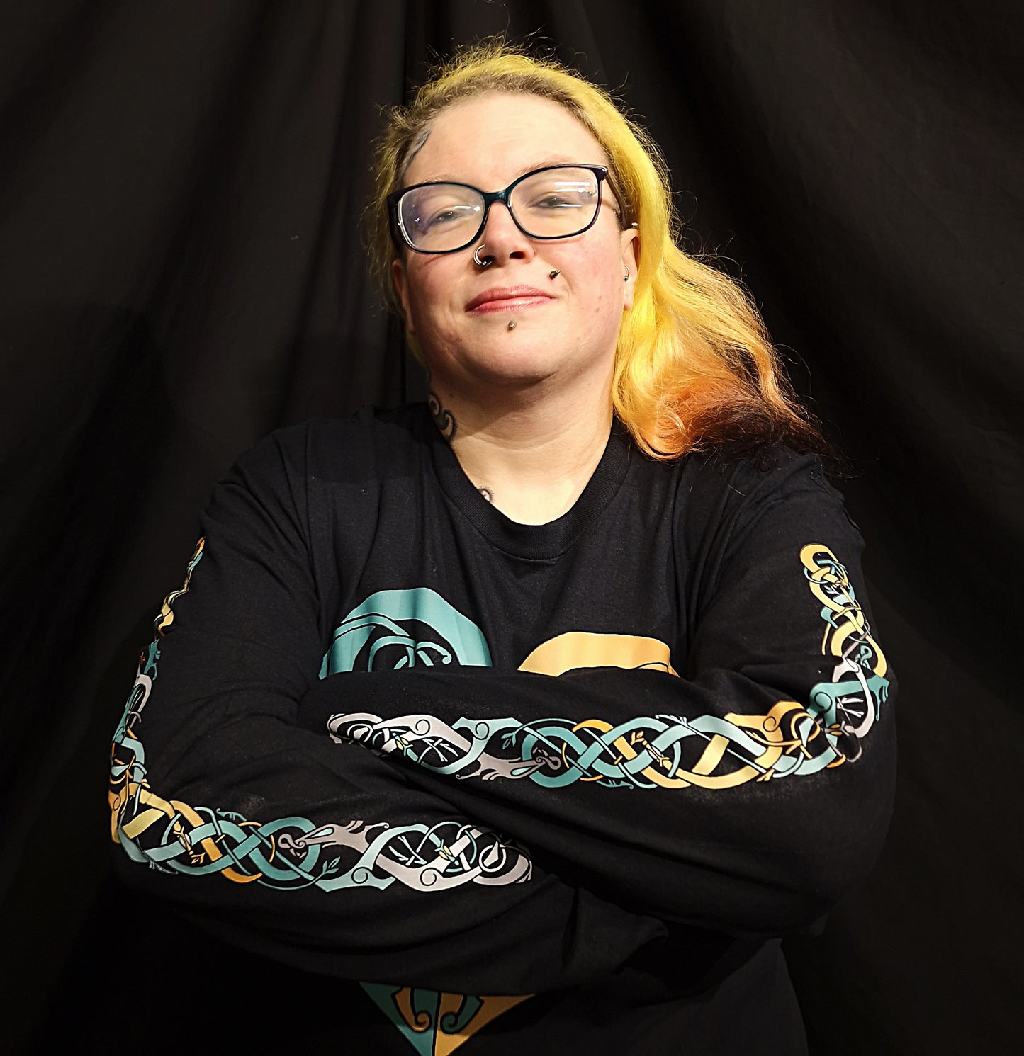 Viking Heart Turquoise & Yellow Unisex Black Long Sleeve T-shirt