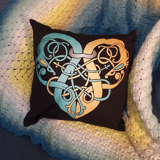 Turquoise & Yellow Viking Heart Cushion