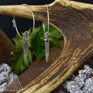 Sterling Silver Viking Charm Sword Earrings( Pair)