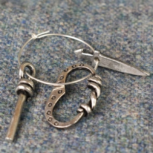 Sterling Silver Viking Charm Rod Earrings ( Pair)