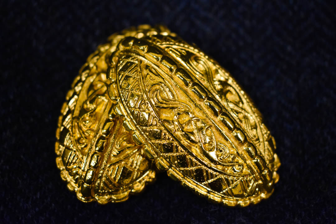 Pair of Broa Style Oval Brooches - Gold Plated
